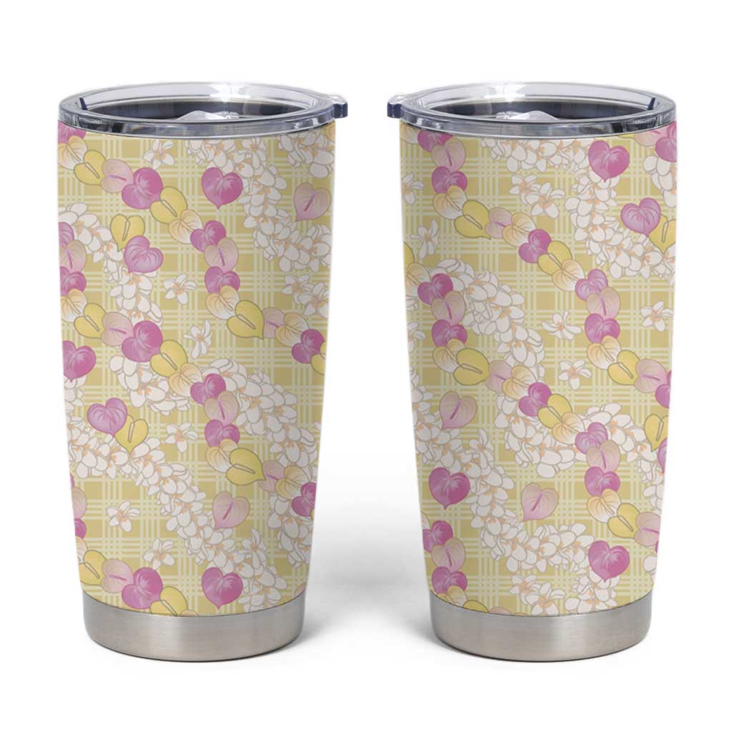 Anthurium Plumeria Lei Pastel Tumbler Cup Yellow Hawaiian Splendid Palaka LT01 Yellow - Polynesian Pride