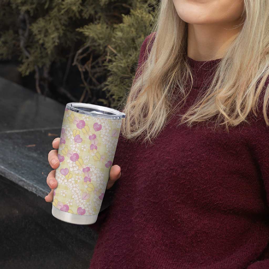 Anthurium Plumeria Lei Pastel Tumbler Cup Yellow Hawaiian Splendid Palaka LT01 - Polynesian Pride