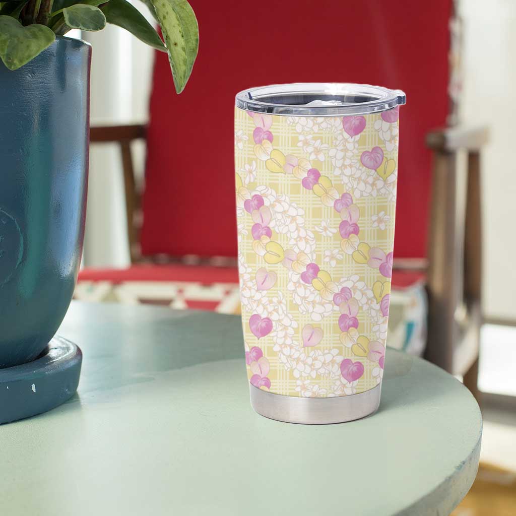 Anthurium Plumeria Lei Pastel Tumbler Cup Yellow Hawaiian Splendid Palaka LT01 - Polynesian Pride