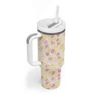 Anthurium Plumeria Lei Pastel Tumbler With Handle Yellow Hawaiian Splendid Palaka