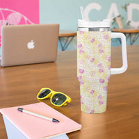 Anthurium Plumeria Lei Pastel Tumbler With Handle Yellow Hawaiian Splendid Palaka