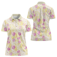 Anthurium Plumeria Lei Pastel Women Polo Shirt Yellow Hawaiian Splendid Palaka LT01 - Polynesian Pride