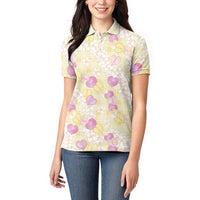 Anthurium Plumeria Lei Pastel Women Polo Shirt Yellow Hawaiian Splendid Palaka LT01 - Polynesian Pride