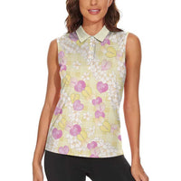 Anthurium Plumeria Lei Pastel Women Sleeveless Polo Shirt Yellow Hawaiian Splendid Palaka LT01 - Polynesian Pride