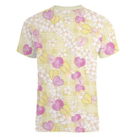 Anthurium Plumeria Lei Pastel Women V-Neck T-Shirt Yellow Hawaiian Splendid Palaka LT01 - Polynesian Pride