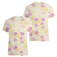 Anthurium Plumeria Lei Pastel Women V-Neck T-Shirt Yellow Hawaiian Splendid Palaka LT01 - Polynesian Pride