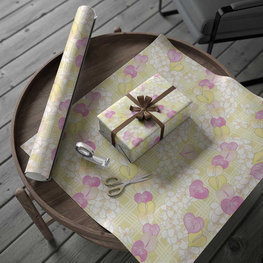 Anthurium Plumeria Lei Pastel Wrapping Paper Yellow Hawaiian Splendid Palaka