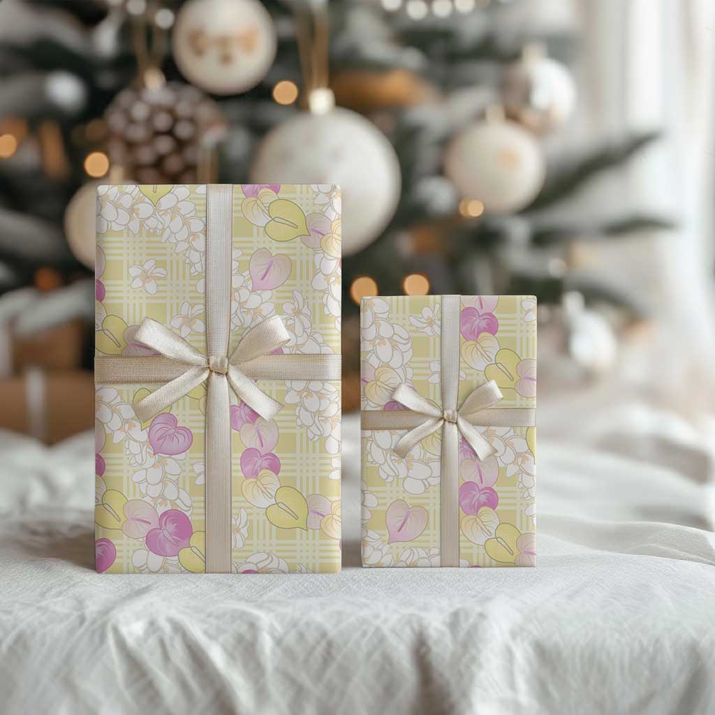 Anthurium Plumeria Lei Pastel Wrapping Paper Yellow Hawaiian Splendid Palaka
