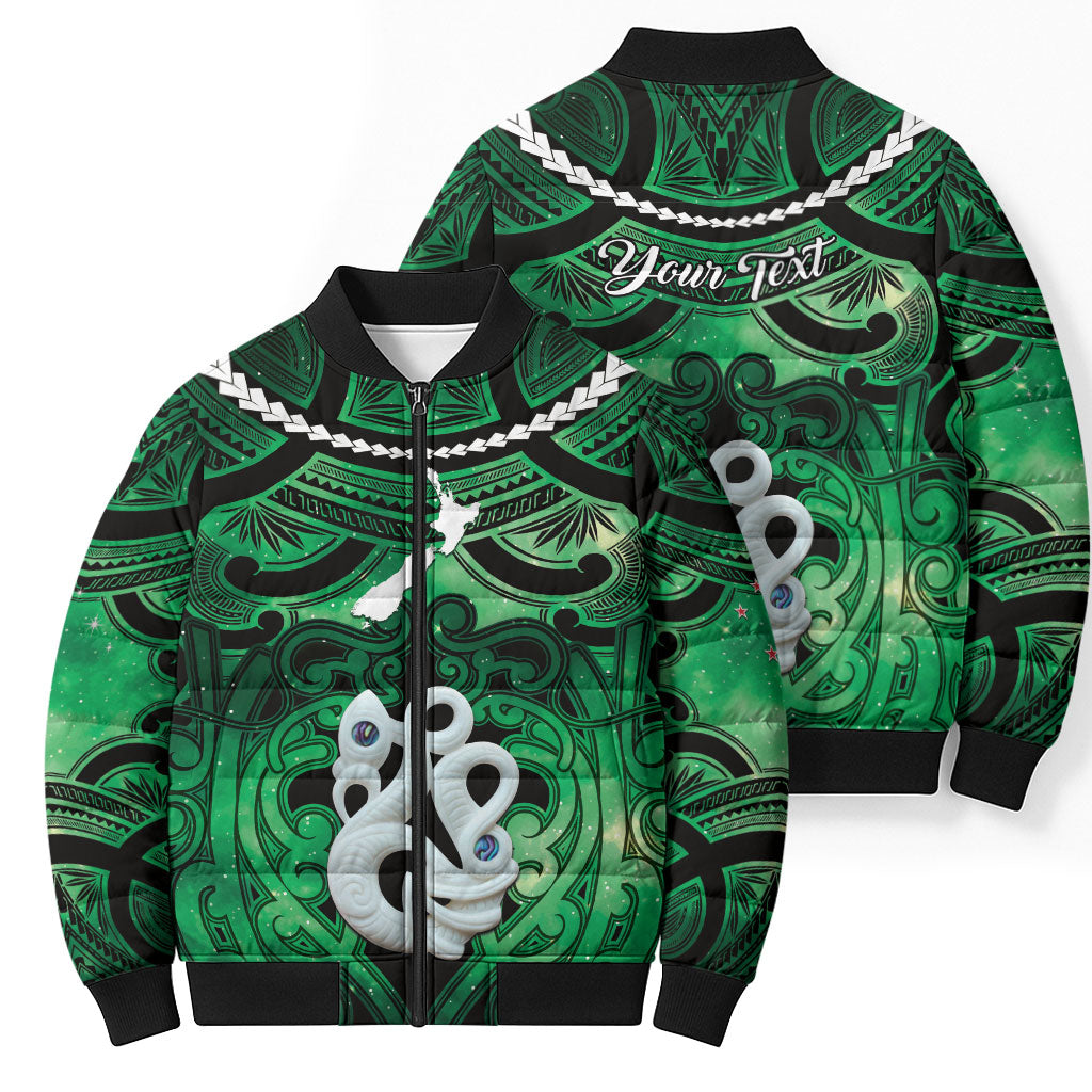 Personalised Maori Matariki Manaia Kakariki Bomber Puffer Jacket Maori Kowhaiwhai Pattern Galaxy