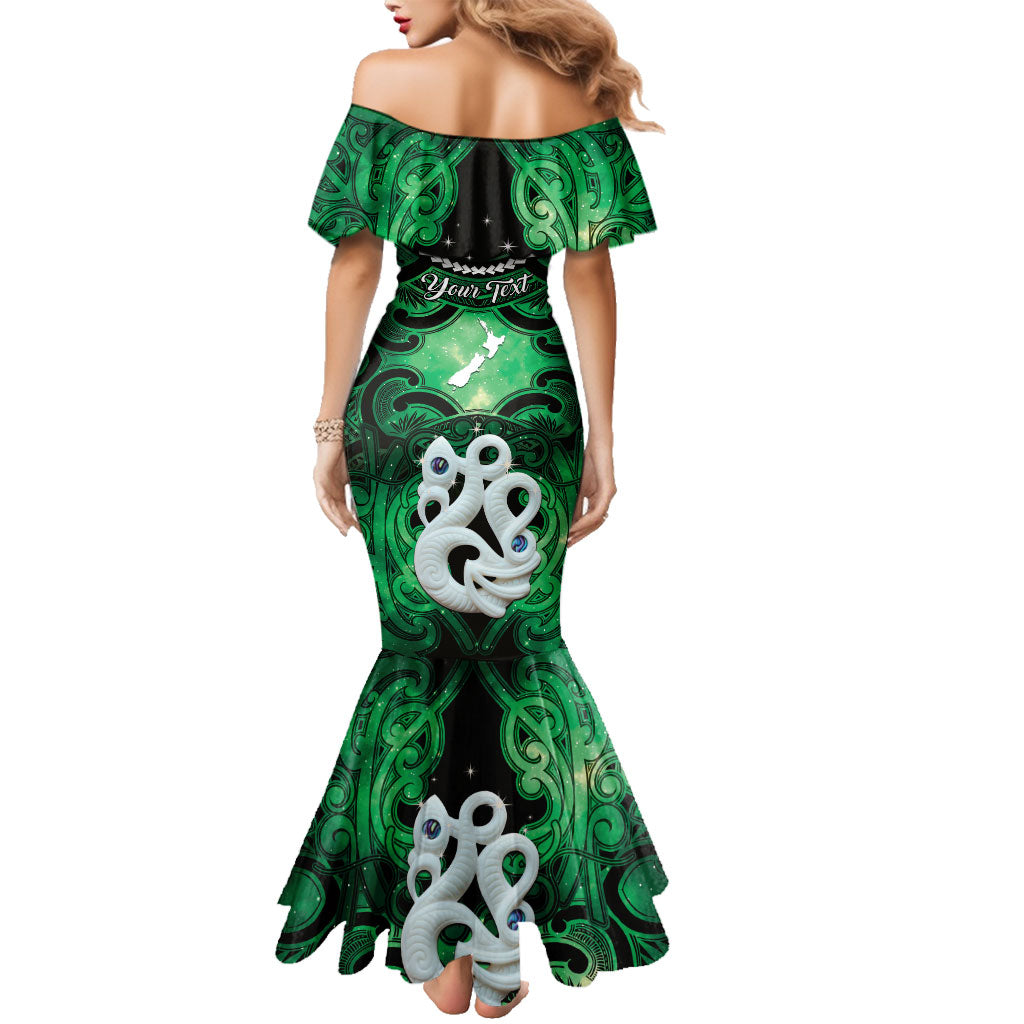 Personalised Maori Matariki Manaia Kakariki Family Matching Mermaid Dress and Hawaiian Shirt Maori Kowhaiwhai Pattern Galaxy LT01 - Polynesian Pride
