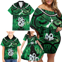Personalised Maori Matariki Manaia Kakariki Family Matching Off Shoulder Short Dress and Hawaiian Shirt Maori Kowhaiwhai Pattern Galaxy LT01 - Polynesian Pride