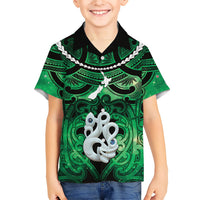 Personalised Maori Matariki Manaia Kakariki Family Matching Off Shoulder Short Dress and Hawaiian Shirt Maori Kowhaiwhai Pattern Galaxy LT01 Son's Shirt Green - Polynesian Pride