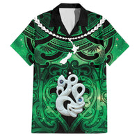 Personalised Maori Matariki Manaia Kakariki Family Matching Short Sleeve Bodycon Dress and Hawaiian Shirt Maori Kowhaiwhai Pattern Galaxy LT01 Dad's Shirt - Short Sleeve Green - Polynesian Pride