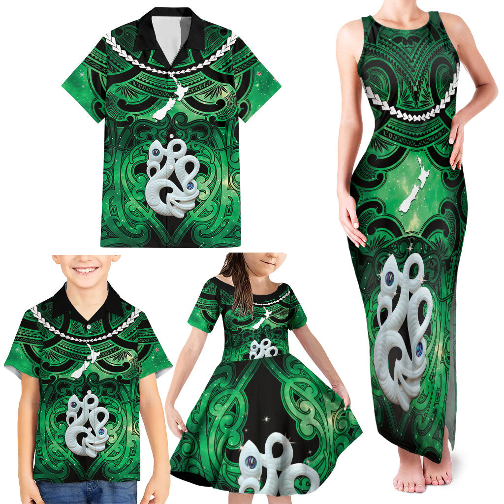Personalised Maori Matariki Manaia Kakariki Family Matching Tank Maxi Dress and Hawaiian Shirt Maori Kowhaiwhai Pattern Galaxy LT01 - Polynesian Pride