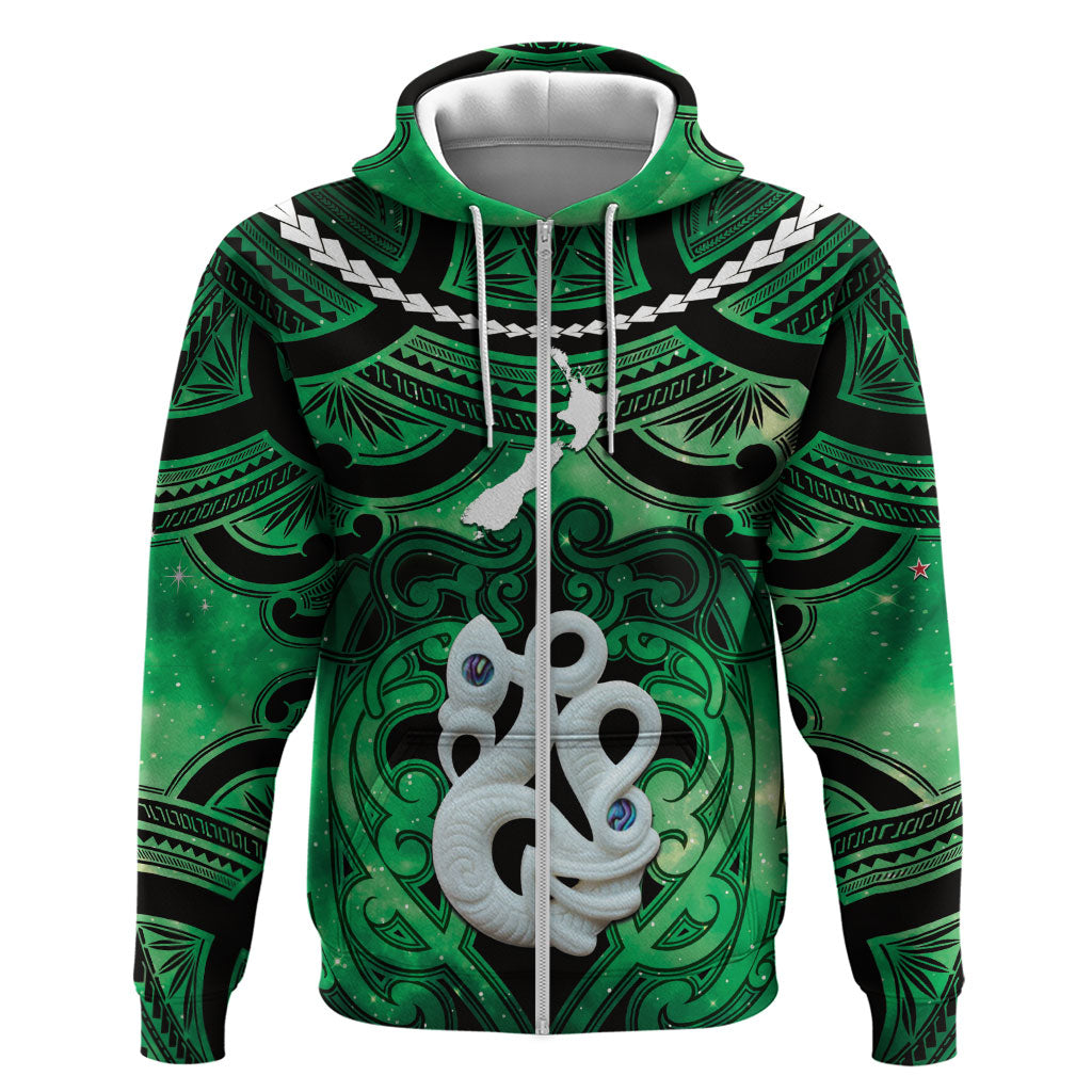 Personalised Maori Matariki Manaia Kakariki Hoodie Maori Kowhaiwhai Pattern Galaxy