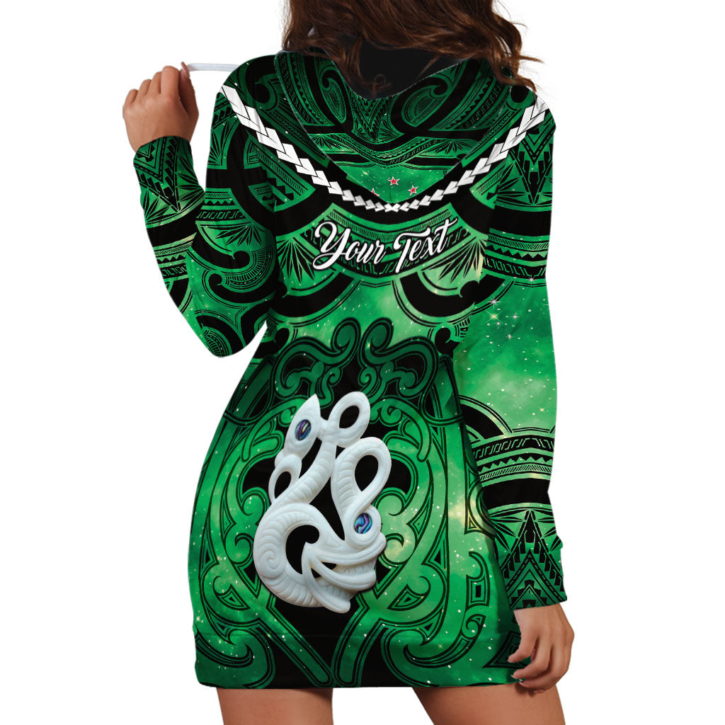 Personalised Maori Matariki Manaia Kakariki Hoodie Dress Maori Kowhaiwhai Pattern Galaxy LT01 - Polynesian Pride