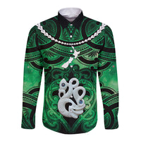 Personalised Maori Matariki Manaia Kakariki Long Sleeve Button Shirt Maori Kowhaiwhai Pattern Galaxy