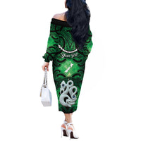 Personalised Maori Matariki Manaia Kakariki Off The Shoulder Long Sleeve Dress Maori Kowhaiwhai Pattern Galaxy
