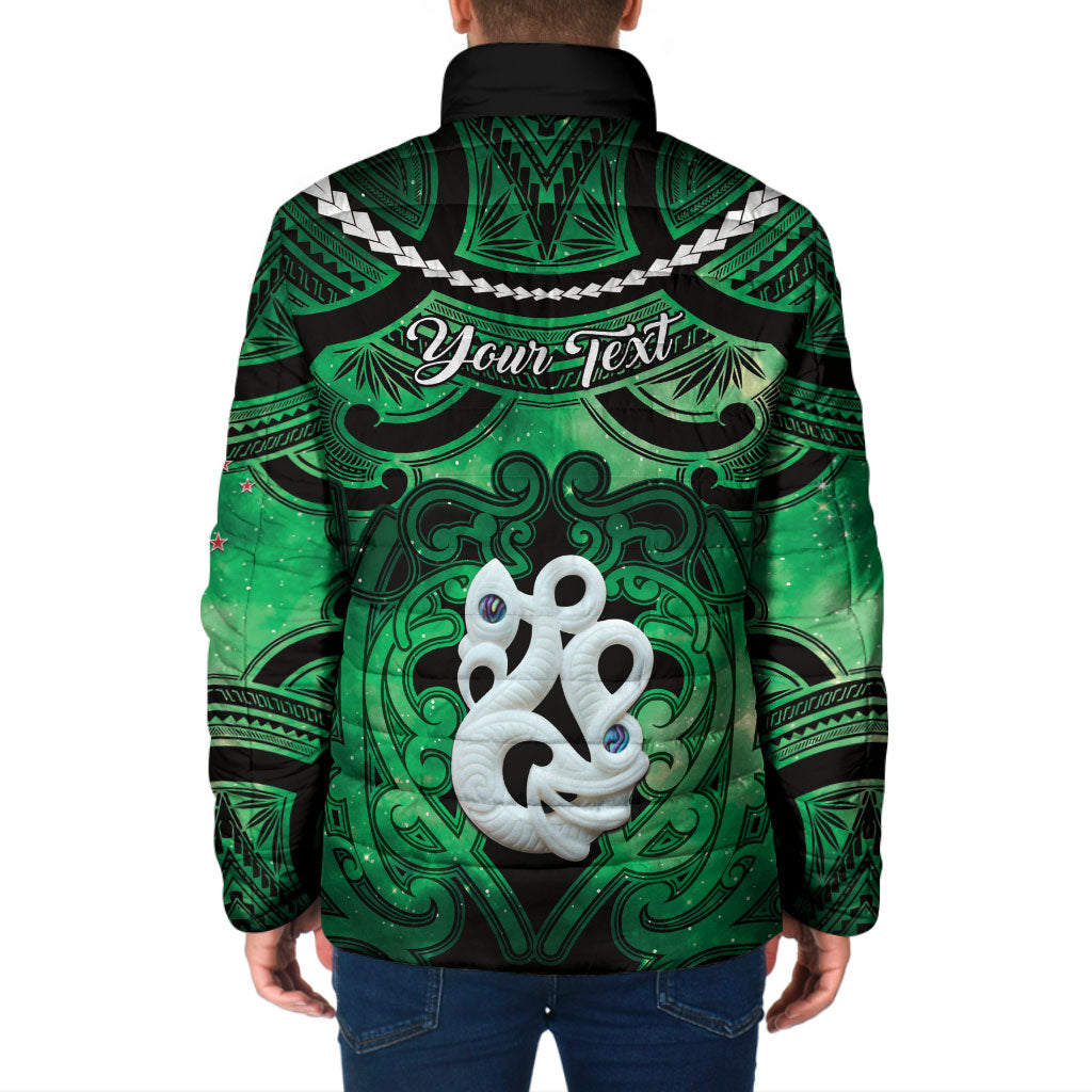 Personalised Maori Matariki Manaia Kakariki Padded Jacket Maori Kowhaiwhai Pattern Galaxy