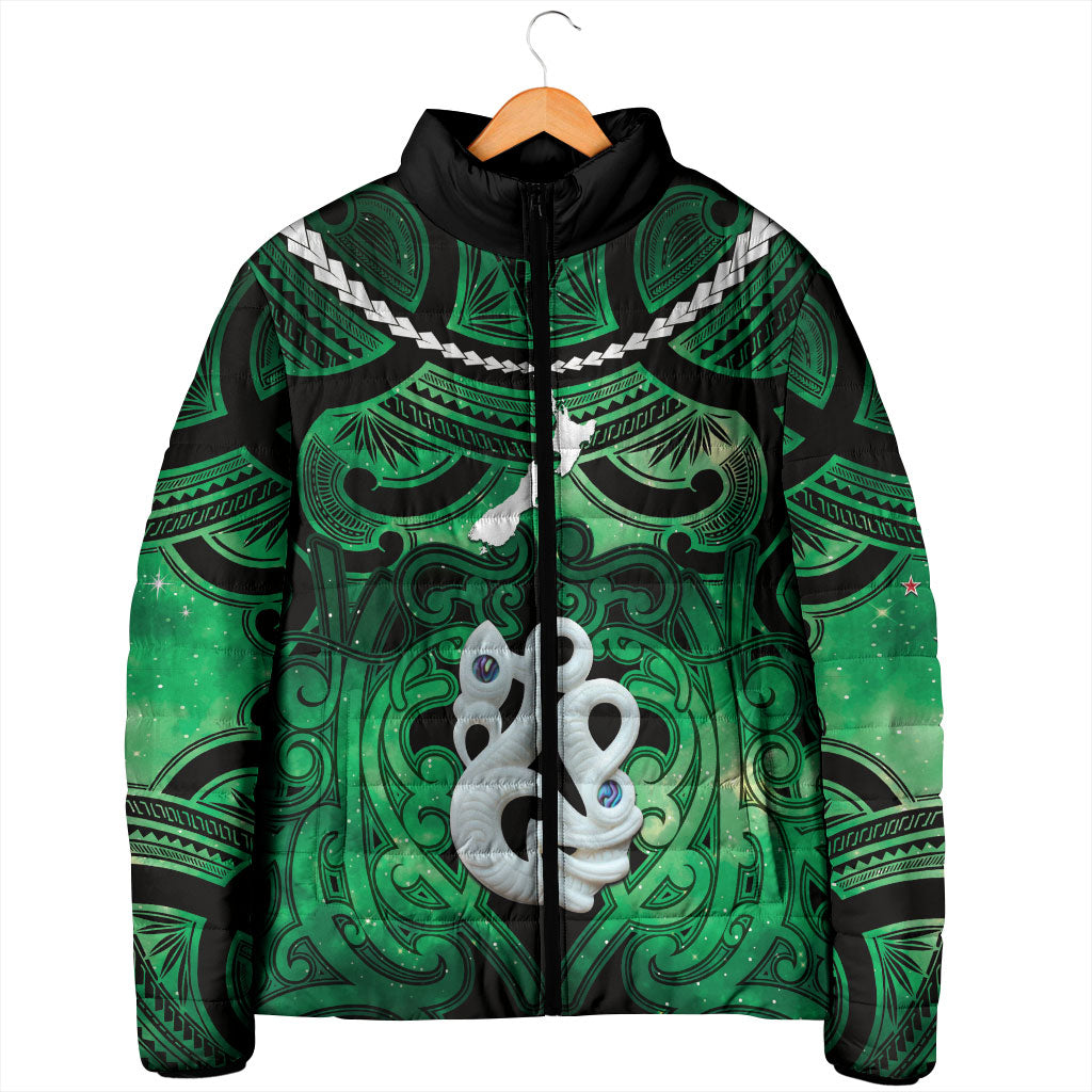 Personalised Maori Matariki Manaia Kakariki Padded Jacket Maori Kowhaiwhai Pattern Galaxy