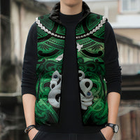 Personalised Maori Matariki Manaia Kakariki Sleeveless Puffer Jacket Maori Kowhaiwhai Pattern Galaxy