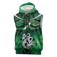Personalised Maori Matariki Manaia Kakariki Sleeveless Zip Hoodie Maori Kowhaiwhai Pattern Galaxy