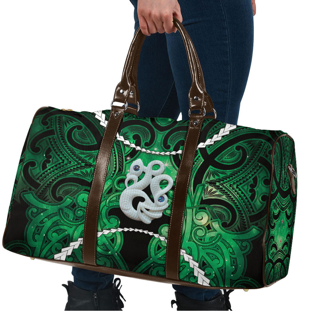 Maori Matariki Manaia Kakariki Travel Bag Maori Kowhaiwhai Pattern Galaxy