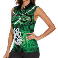 Personalised Maori Matariki Manaia Kakariki Women Sleeveless Polo Shirt Maori Kowhaiwhai Pattern Galaxy LT01 - Polynesian Pride
