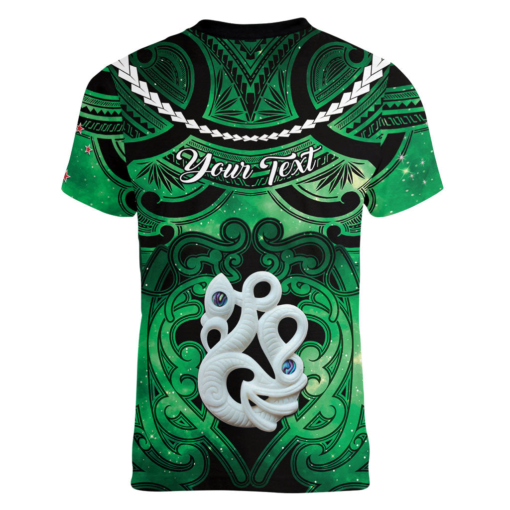 Personalised Maori Matariki Manaia Kakariki Women V-Neck T-Shirt Maori Kowhaiwhai Pattern Galaxy LT01 - Polynesian Pride