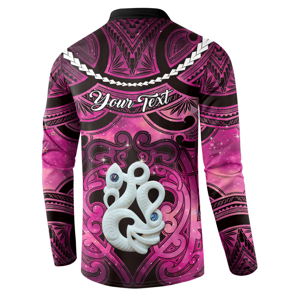 Personalised Maori Matariki Manaia Mawhero Button Sweatshirt Maori Kowhaiwhai Pattern Galaxy