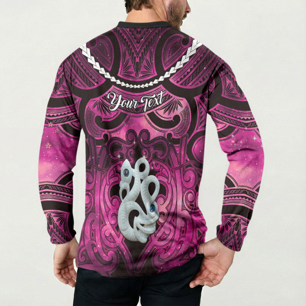 Personalised Maori Matariki Manaia Mawhero Button Sweatshirt Maori Kowhaiwhai Pattern Galaxy