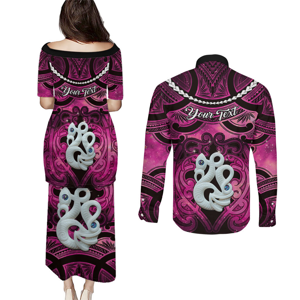 Personalised Maori Matariki Manaia Mawhero Couples Matching Puletasi and Long Sleeve Button Shirt Maori Kowhaiwhai Pattern Galaxy