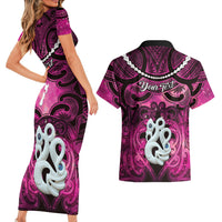 Personalised Maori Matariki Manaia Mawhero Couples Matching Short Sleeve Bodycon Dress and Hawaiian Shirt Maori Kowhaiwhai Pattern Galaxy LT01 - Polynesian Pride