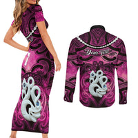 Personalised Maori Matariki Manaia Mawhero Couples Matching Short Sleeve Bodycon Dress and Long Sleeve Button Shirt Maori Kowhaiwhai Pattern Galaxy LT01 - Polynesian Pride