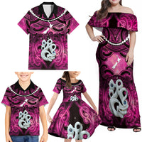 Personalised Maori Matariki Manaia Mawhero Family Matching Off Shoulder Maxi Dress and Hawaiian Shirt Maori Kowhaiwhai Pattern Galaxy LT01 - Polynesian Pride