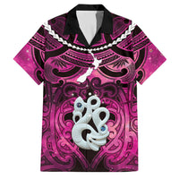 Personalised Maori Matariki Manaia Mawhero Family Matching Off Shoulder Maxi Dress and Hawaiian Shirt Maori Kowhaiwhai Pattern Galaxy LT01 Dad's Shirt - Short Sleeve Pink - Polynesian Pride