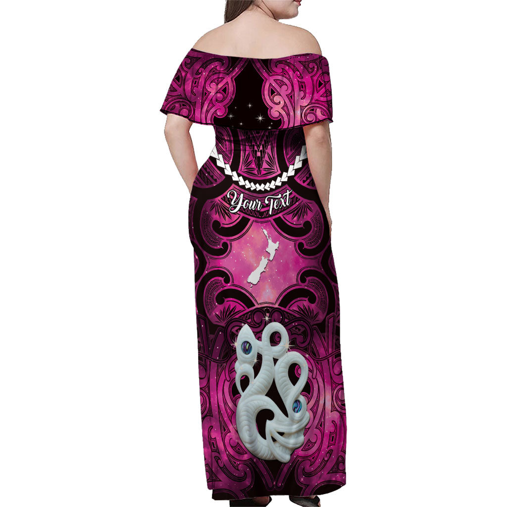 Personalised Maori Matariki Manaia Mawhero Family Matching Off Shoulder Maxi Dress and Hawaiian Shirt Maori Kowhaiwhai Pattern Galaxy LT01 - Polynesian Pride