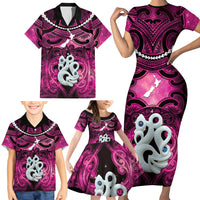 Personalised Maori Matariki Manaia Mawhero Family Matching Short Sleeve Bodycon Dress and Hawaiian Shirt Maori Kowhaiwhai Pattern Galaxy LT01 - Polynesian Pride