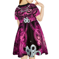 Personalised Maori Matariki Manaia Mawhero Kid Short Sleeve Dress Maori Kowhaiwhai Pattern Galaxy