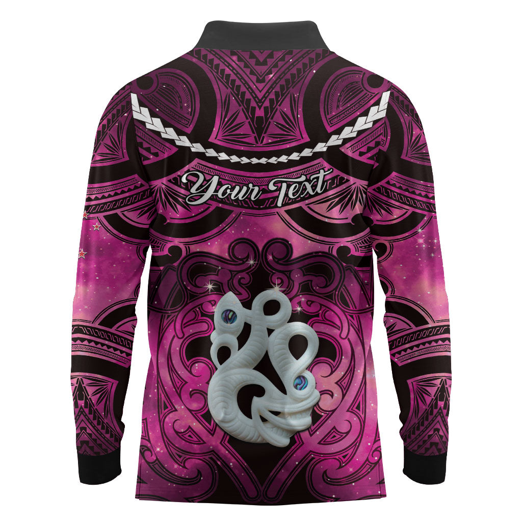 Personalised Maori Matariki Manaia Mawhero Long Sleeve Polo Shirt Maori Kowhaiwhai Pattern Galaxy