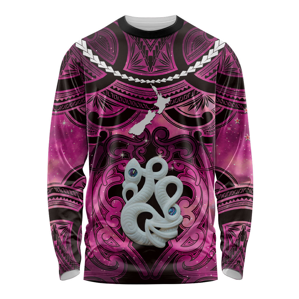 Personalised Maori Matariki Manaia Mawhero Long Sleeve Shirt Maori Kowhaiwhai Pattern Galaxy