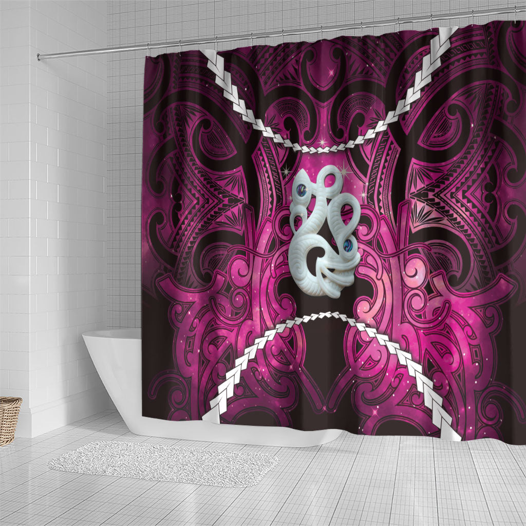 Maori Matariki Manaia Mawhero Shower Curtain Maori Kowhaiwhai Pattern Galaxy