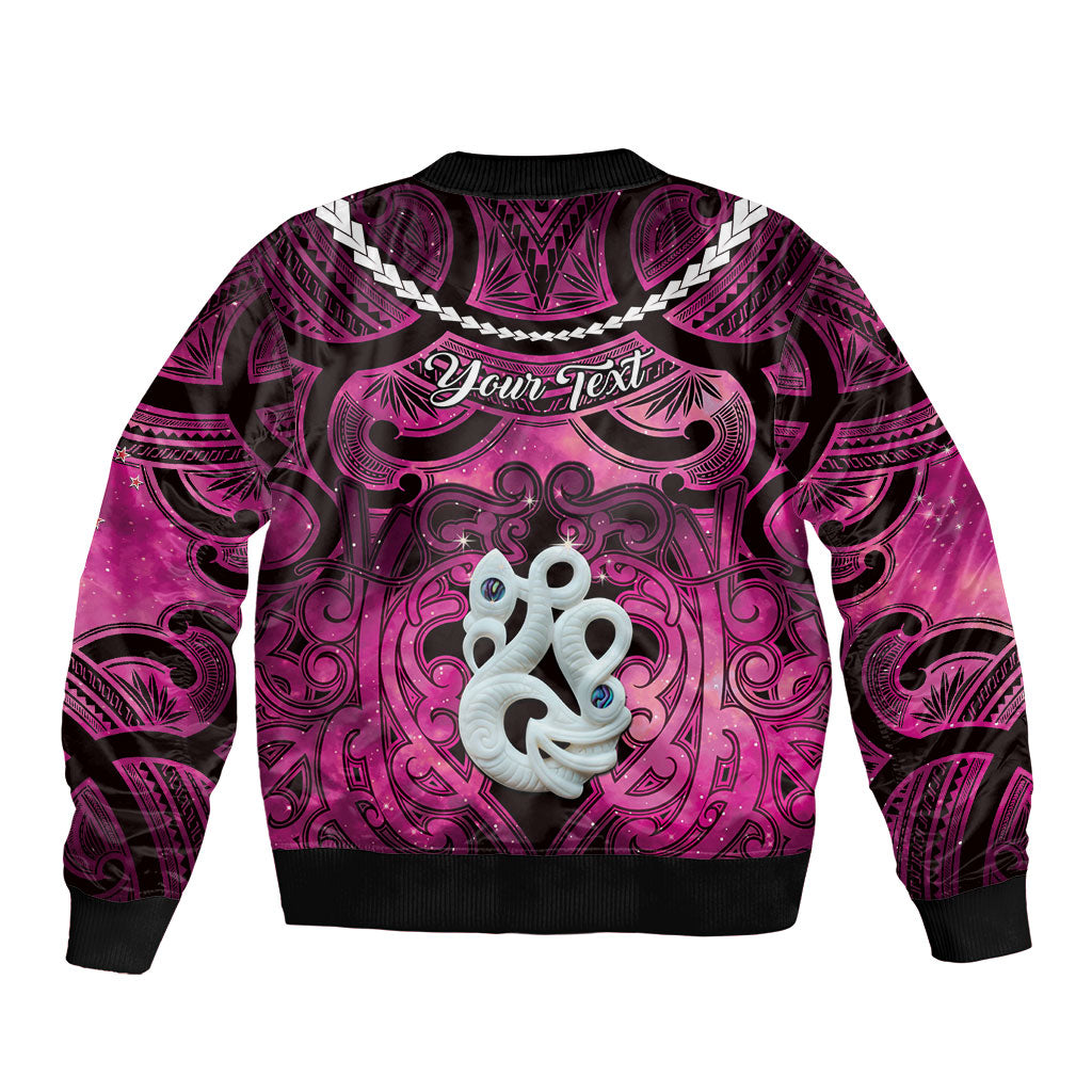 Personalised Maori Matariki Manaia Mawhero Sleeve Zip Bomber Jacket Maori Kowhaiwhai Pattern Galaxy