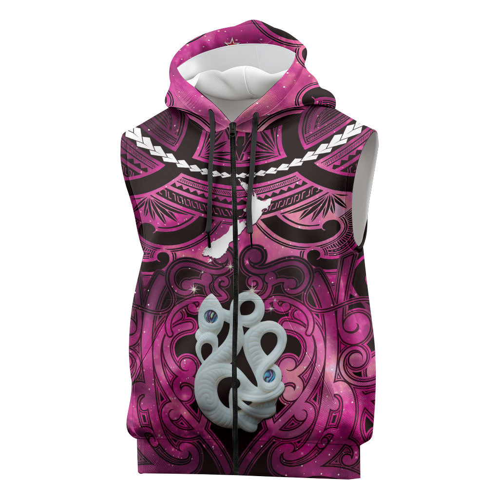 Personalised Maori Matariki Manaia Mawhero Sleeveless Zip Hoodie Maori Kowhaiwhai Pattern Galaxy
