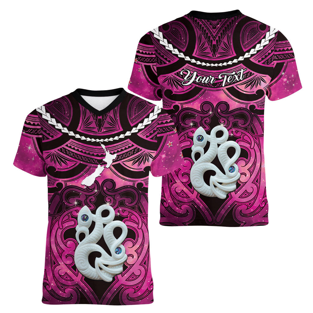 Personalised Maori Matariki Manaia Mawhero Women V-Neck T-Shirt Maori Kowhaiwhai Pattern Galaxy LT01 - Polynesian Pride