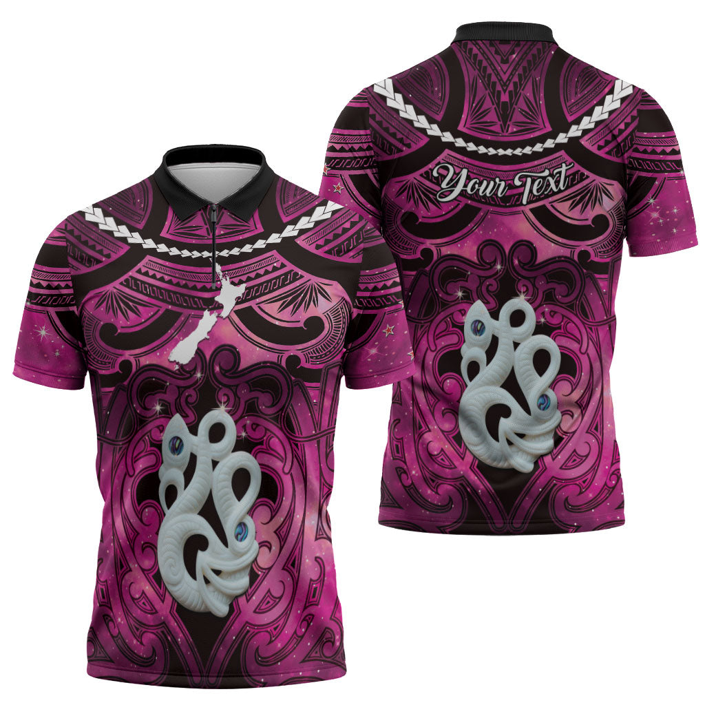 Personalised Maori Matariki Manaia Mawhero Zipper Polo Shirt Maori Kowhaiwhai Pattern Galaxy
