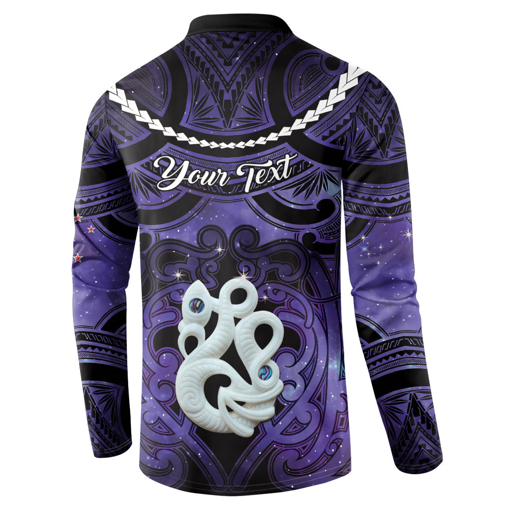 Personalised Maori Matariki Manaia Waiporoporo Button Sweatshirt Maori Kowhaiwhai Pattern Galaxy
