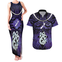 Personalised Maori Matariki Manaia Waiporoporo Couples Matching Tank Maxi Dress and Hawaiian Shirt Maori Kowhaiwhai Pattern Galaxy LT01 Purple - Polynesian Pride