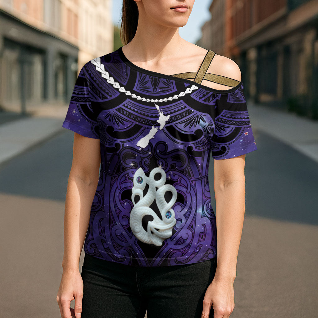 Personalised Maori Matariki Manaia Waiporoporo Cross Shoulder Shirt Maori Kowhaiwhai Pattern Galaxy