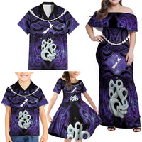 Personalised Maori Matariki Manaia Waiporoporo Family Matching Off Shoulder Maxi Dress and Hawaiian Shirt Maori Kowhaiwhai Pattern Galaxy LT01 - Polynesian Pride